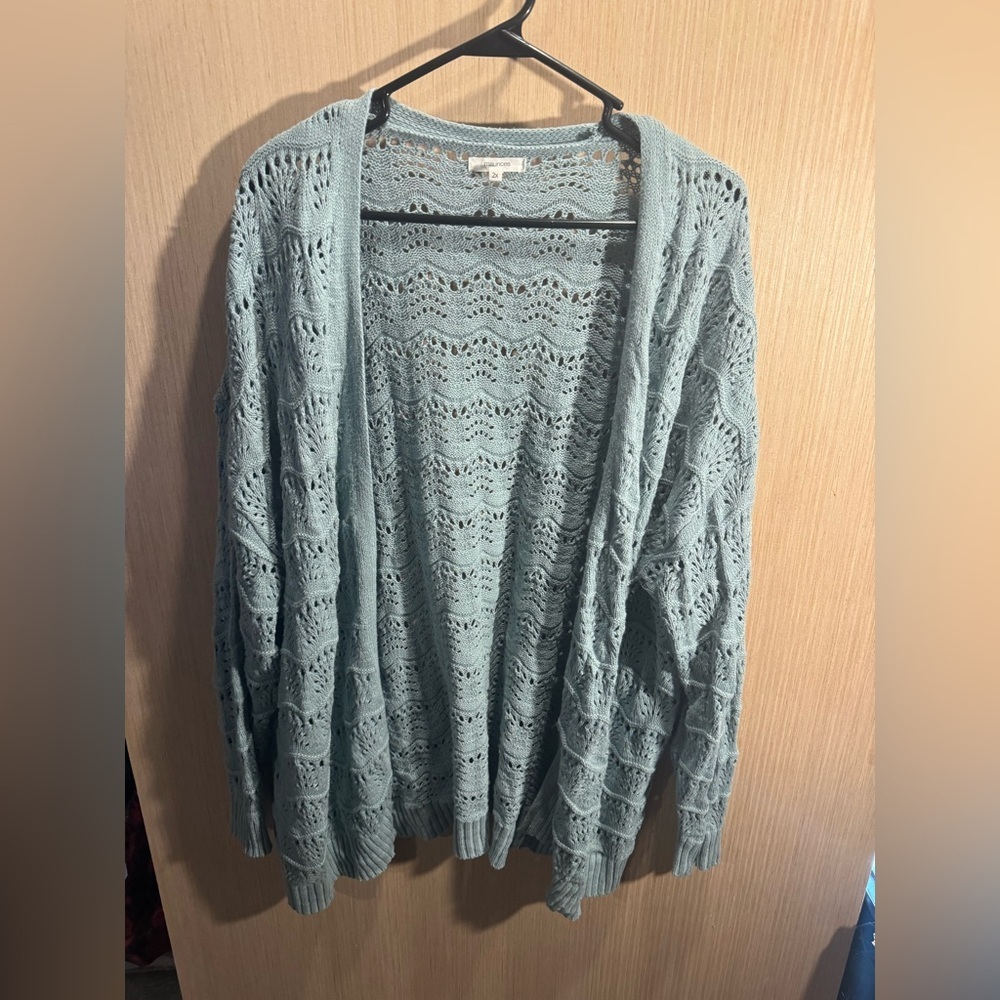 Maurices Teal Open-Knit Cardigan Size 2X